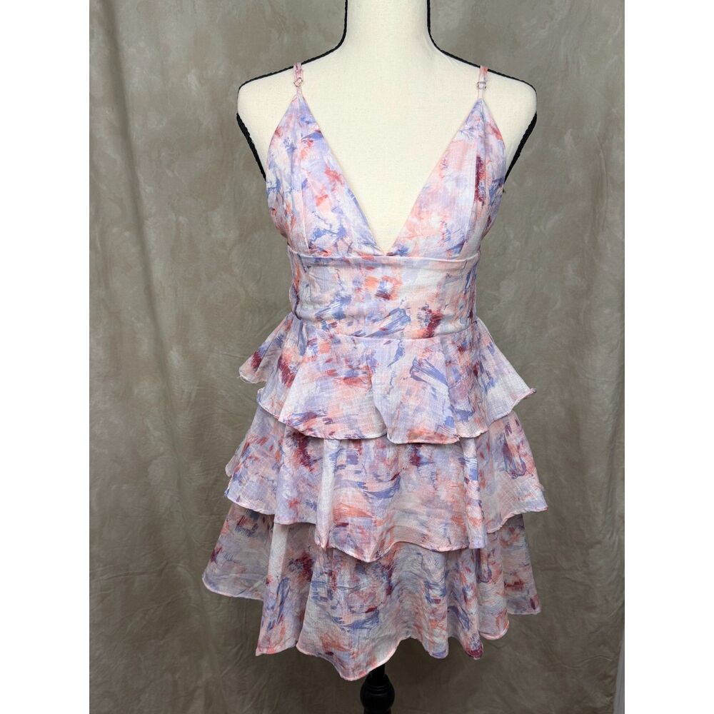 Franco Romantic Tiered Ruffle Watercolor‎ Dress Cottagecore Women's S Boho